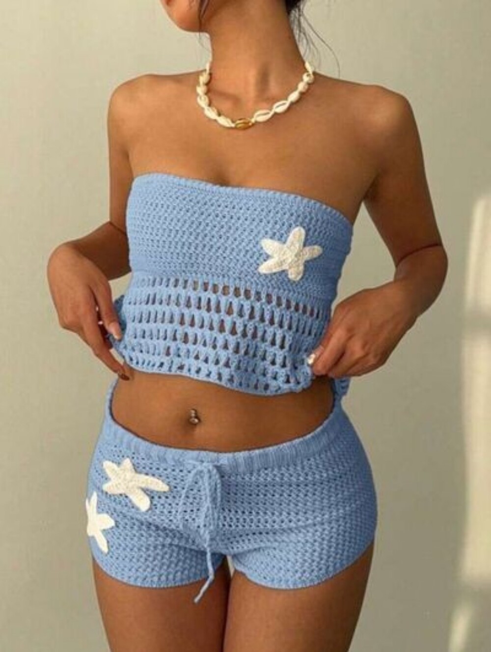 🌸Baby Blue Boutique Crochet Tube Top and Shorts Set